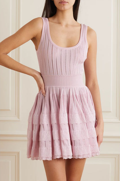 ribbed pointelle knit mini dress in pink