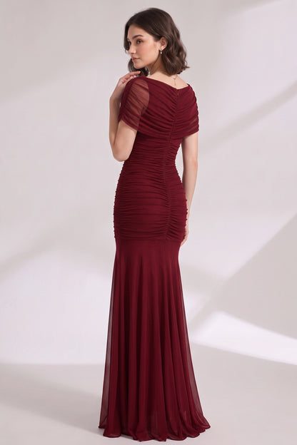 burgundy mesh mermaid evening gown burgundy mesh evening gown - product view 2