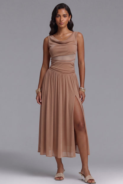 Beige Lightweight Jersey Fit-and-Flare Midi Dress beige lightweight jersey dress - product view 2