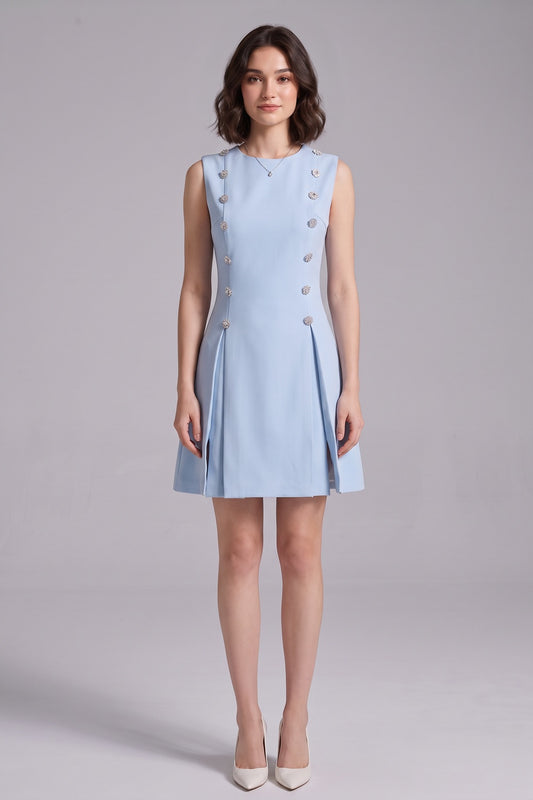 light blue structured crepe A-line shift dress light blue structured crepe dress - product view 4