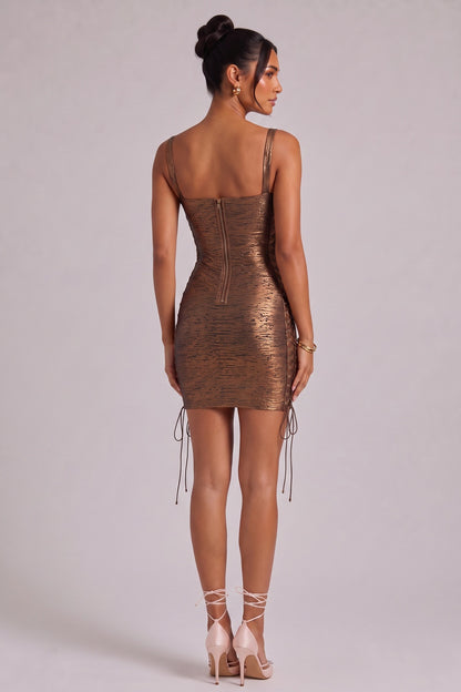 Metallic Bronze Lace-Up Mini Dress Premium Fabric - product view 2