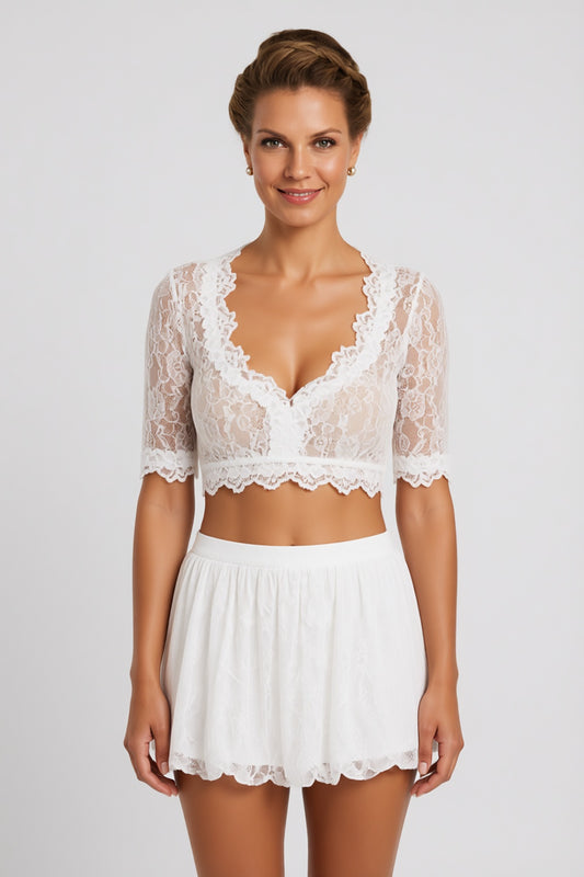 white white floral lace cropped boxy lace shrug/bolero jacket white, ivory white floral lace lace shrug/bolero jacket - product view 1