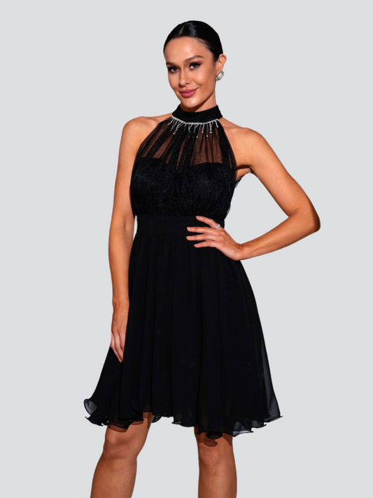 Stand Collar A-line Mini Dress