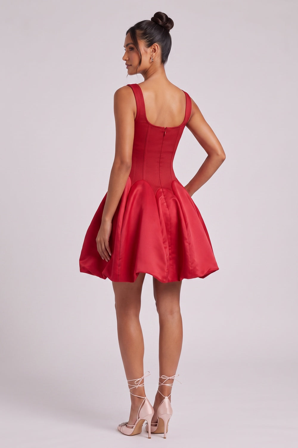 Red Satin Fit-and-Flare Mini Dress red satin dress - product view 5