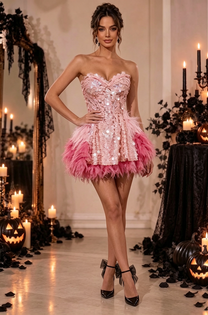 Sparkly Sequins Ruffles Backless Two Pieces Set