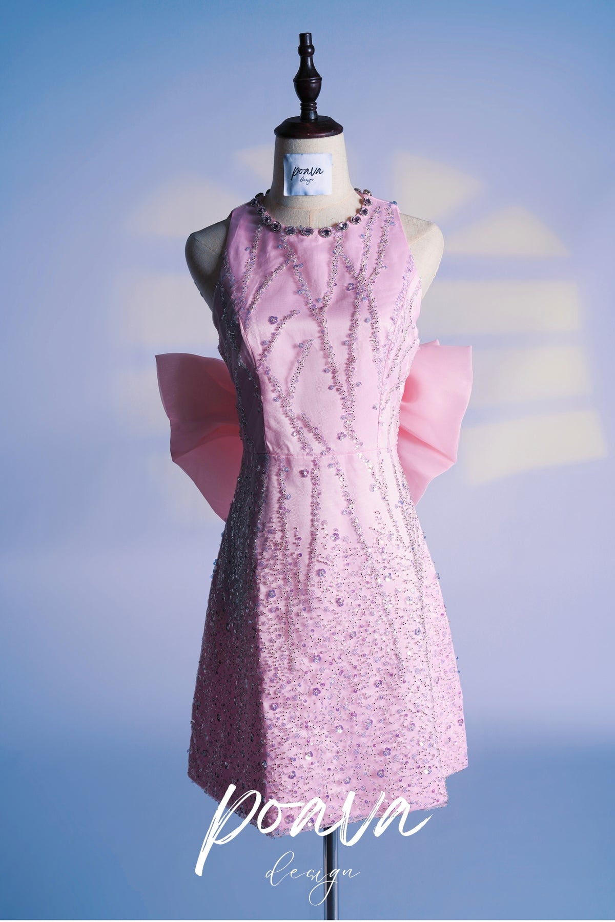 Embellished bow sequin mini dresses