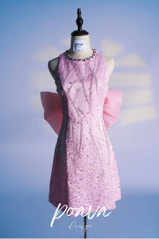 Embellished bow sequin mini dresses