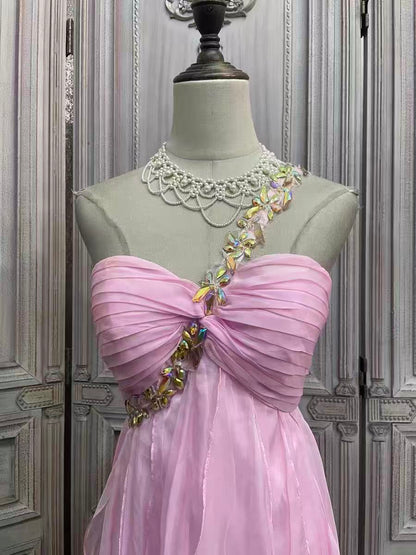 One-Shoulder Crystal Chiffon Party Dress