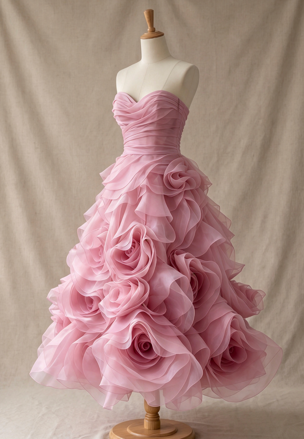 Dusty Pink Organza A-Line Ballgown Dress