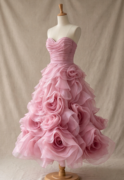 Dusty Pink Organza A-Line Ballgown Dress