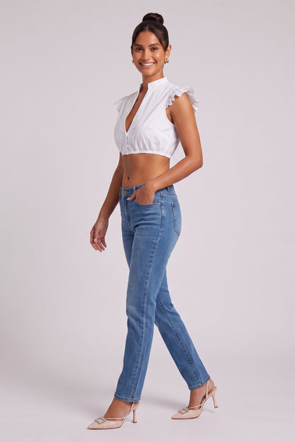 White Cotton Poplin Fitted Crop Top Blouse white cotton poplin cropped blouse - product view 3