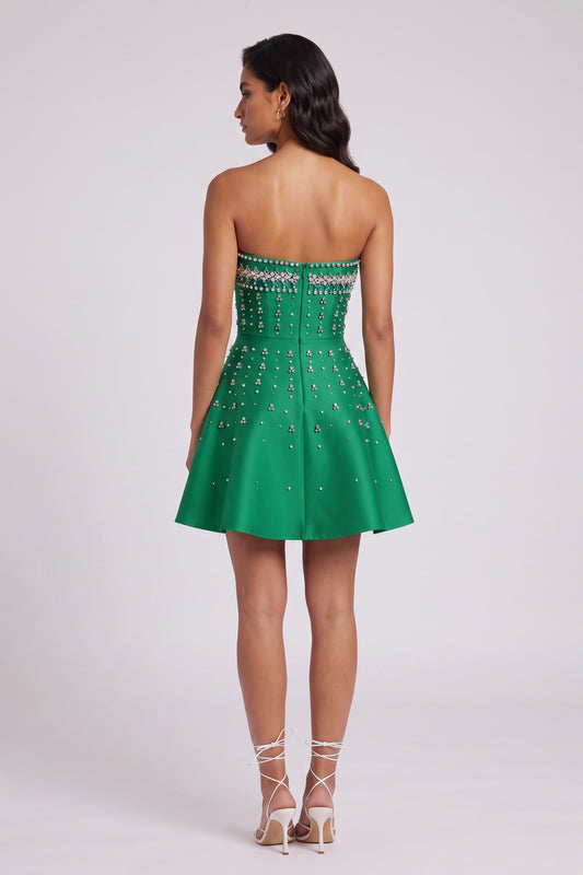 Strapless Rhinestone Pearl A-Line Mini Dress