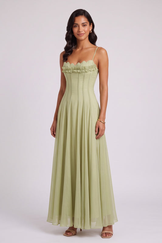 sage green chiffon a-line gown sage green chiffon gown - product view 4