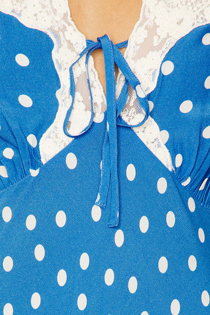 lyuba polka dot Lace-trimmed V-neck maxi dress in blue