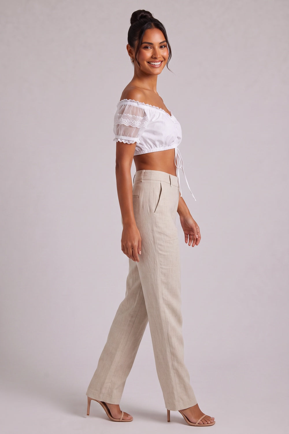 white woven cotton blend off-the-shoulder crop top dirndl blouse white woven cotton blend dirndl blouse - product view 3