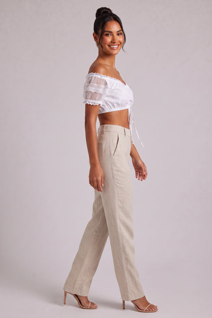 white woven cotton blend off-the-shoulder crop top dirndl blouse white woven cotton blend dirndl blouse - product view 3