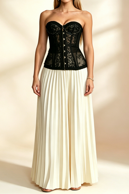 Black Floral Lace Strapless Sweetheart Corset Top