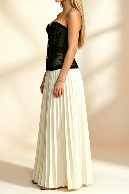 Black Floral Lace Strapless Sweetheart Corset Top