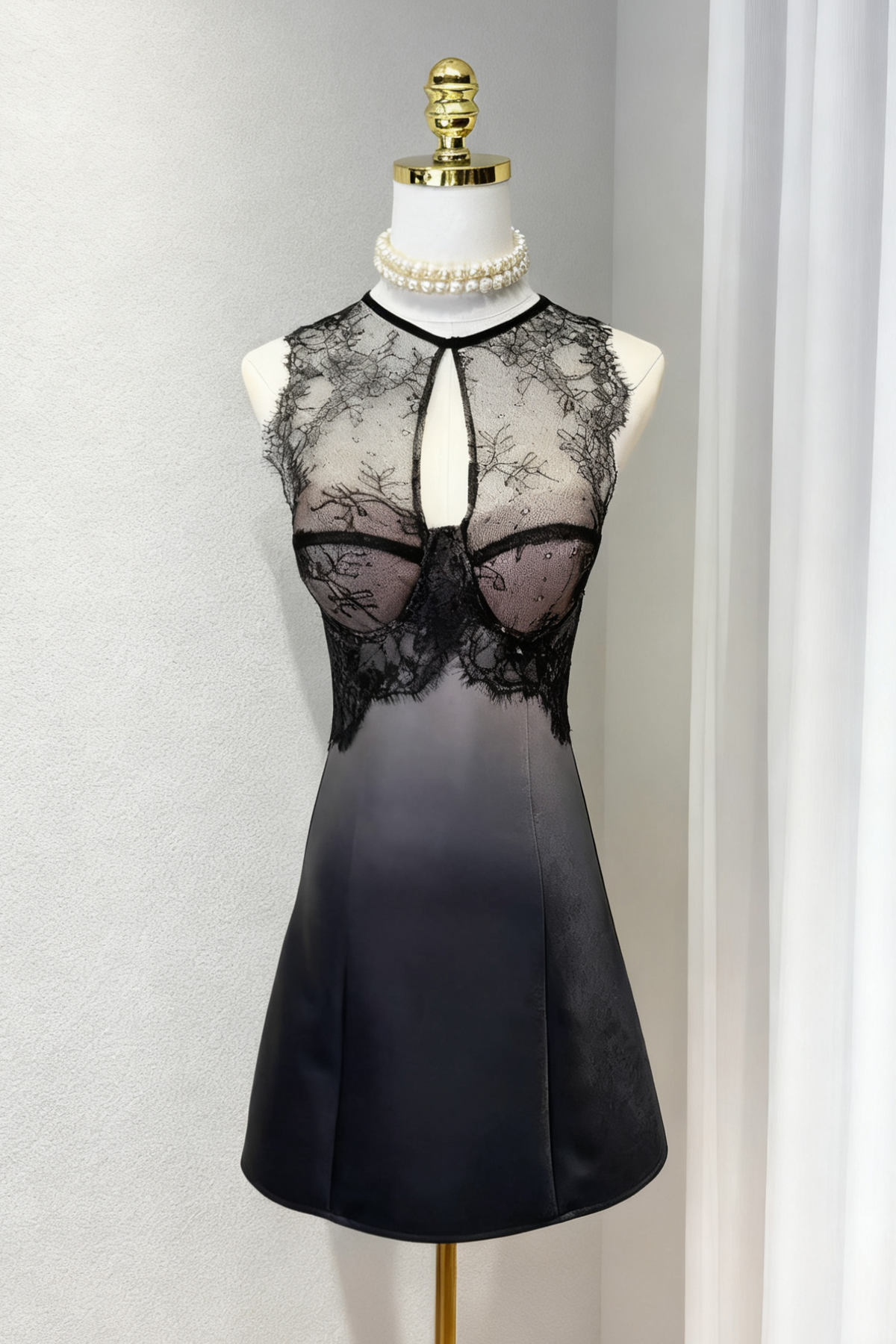 nude ombre black under-bust corset mini skirt set