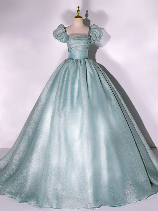 Green Puff sleeves A-Line Prom Dresses