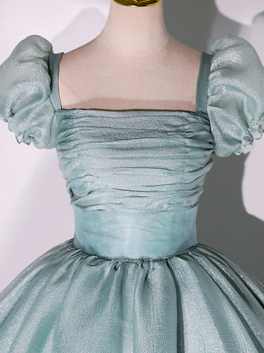 Green Puff sleeves A-Line Prom Dresses