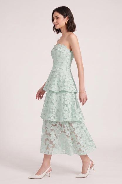 Mint Green 3D Floral Applique Lace A-Line Tiered Dress mint green 3D floral applique lace dress - product view 4