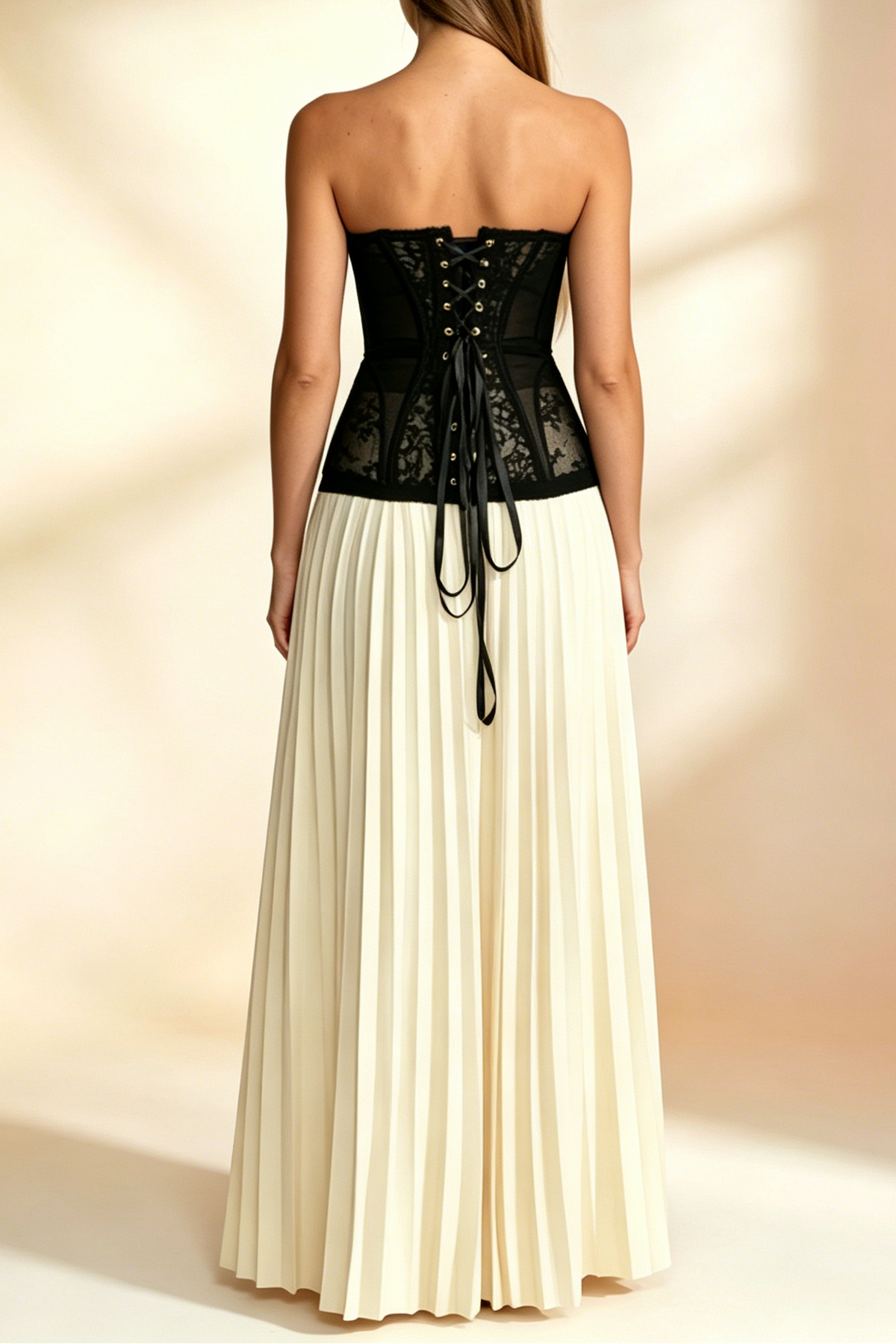 Black Floral Lace Strapless Sweetheart Corset Top