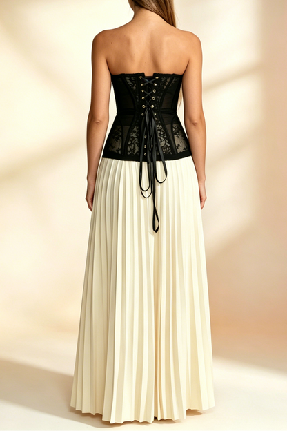 Black Floral Lace Strapless Sweetheart Corset Top