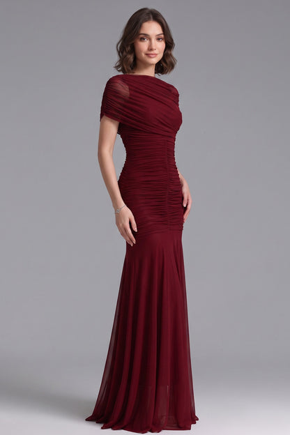 burgundy mesh mermaid evening gown burgundy mesh evening gown - product view 4