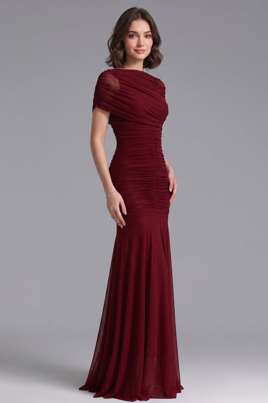 burgundy mesh mermaid evening gown burgundy mesh evening gown - product view 4