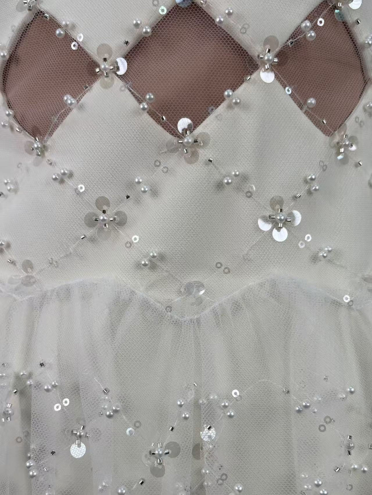 Henrietta Ivory Sequin Mini Dress with Mesh Panels