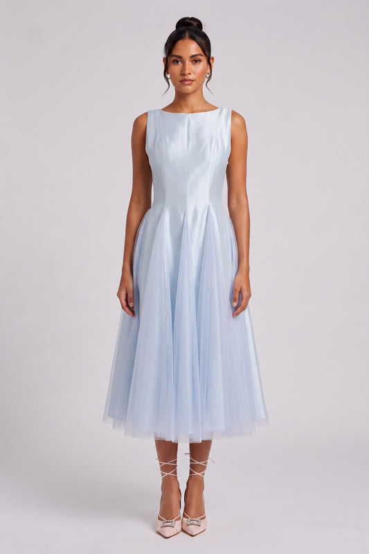 Light Blue Sleeveless Midi Dress Premium Fabric - product view 2