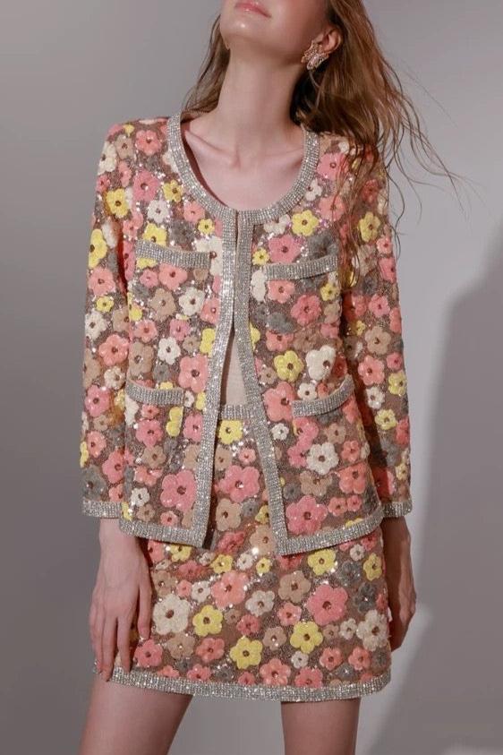 flower Diamond Top Short Skirt in pink