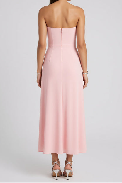 Light Pink Smooth structured fabric bodice Fitted bodice with A-line flared skirt Dress Light Pink Smooth structured fabric bodice, fluid skirt fabric Dress - product view 3