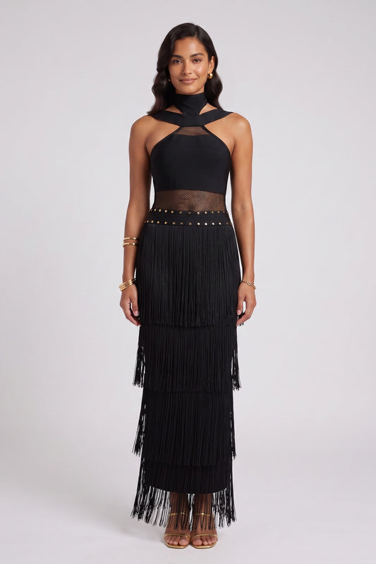 black bandage knit column dress black bandage knit dress - product view 1