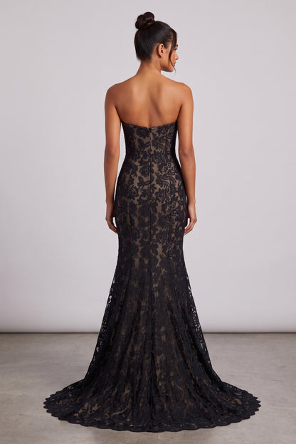 Black Lace Mermaid Gown with Sheer Plunge Detail black lace gown - product view 5