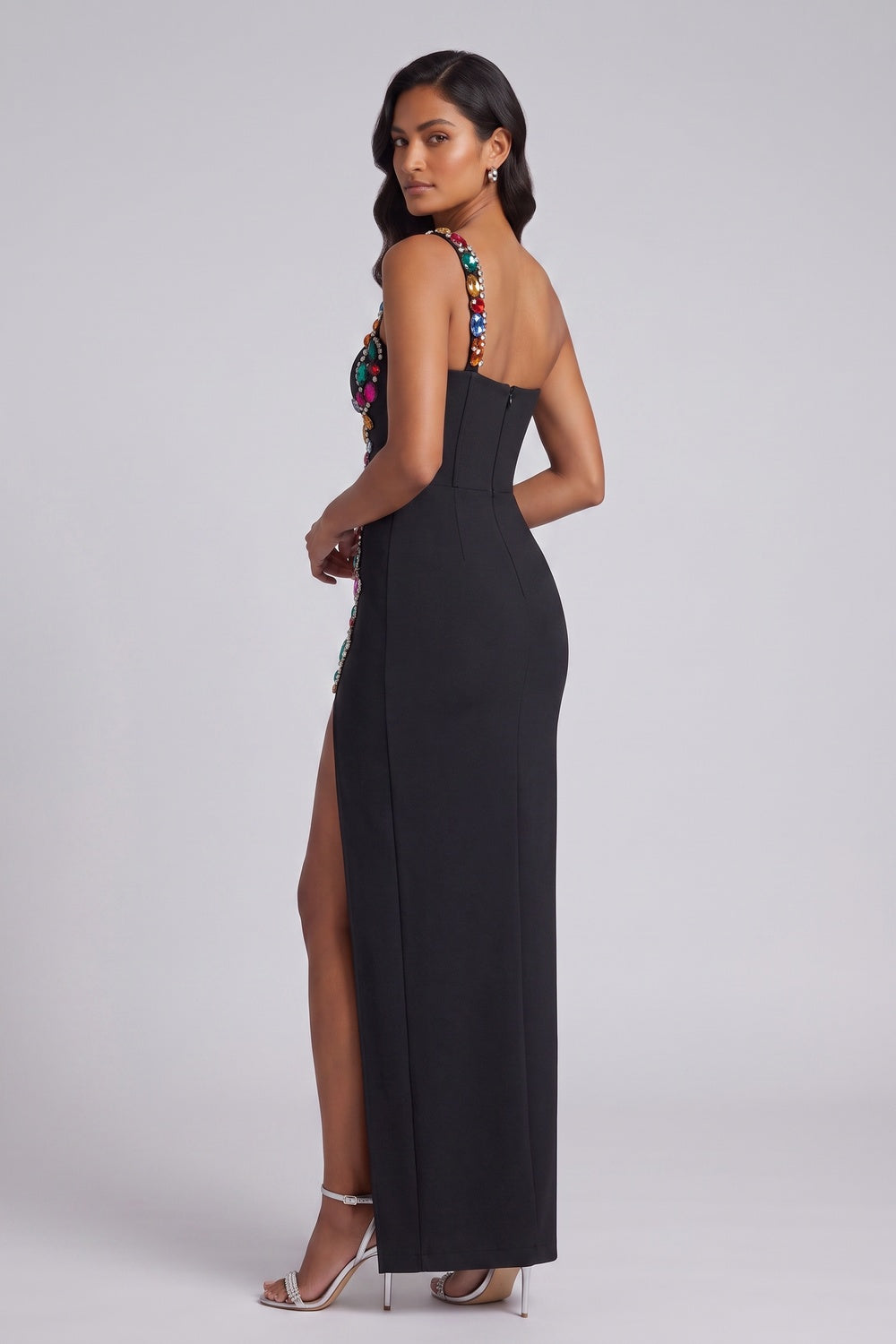 black heavy stretch knit column gown black heavy stretch knit gown - product view 3