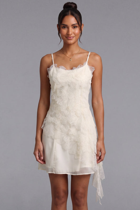 White Ruffled Lace Mini Slip Dress Premium Fabric - product view 3