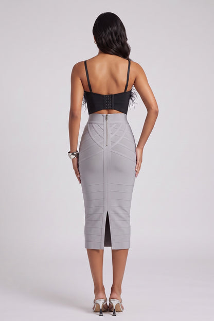 Geometric Strap Bandage Midi Pencil Skirt