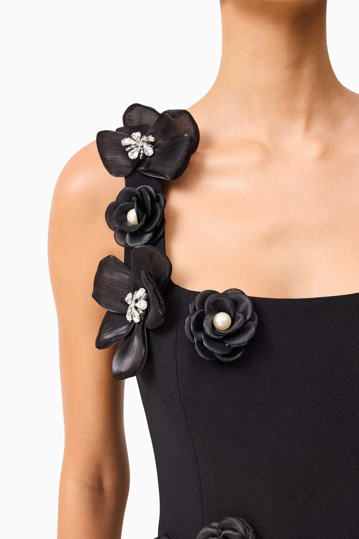 sabrina 3d flower Midi Dress in Black