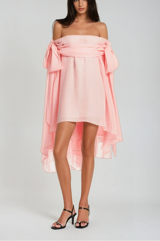 Pink Off Shoulder Mini Dress & Shorts Set