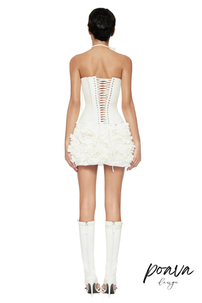 CLEGG WHITE CORSET FLOWER TWO-PIECE SET