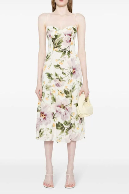 Stain floral strappy midi dress