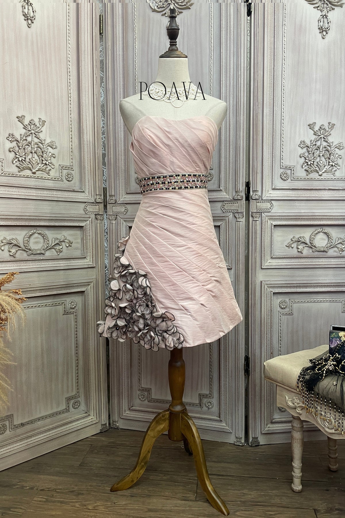 Embellished Floral Stain Mini Dress