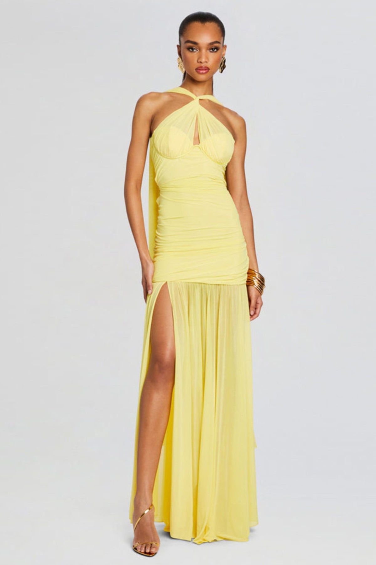 Sleeveless drape maxi dresses in yellow