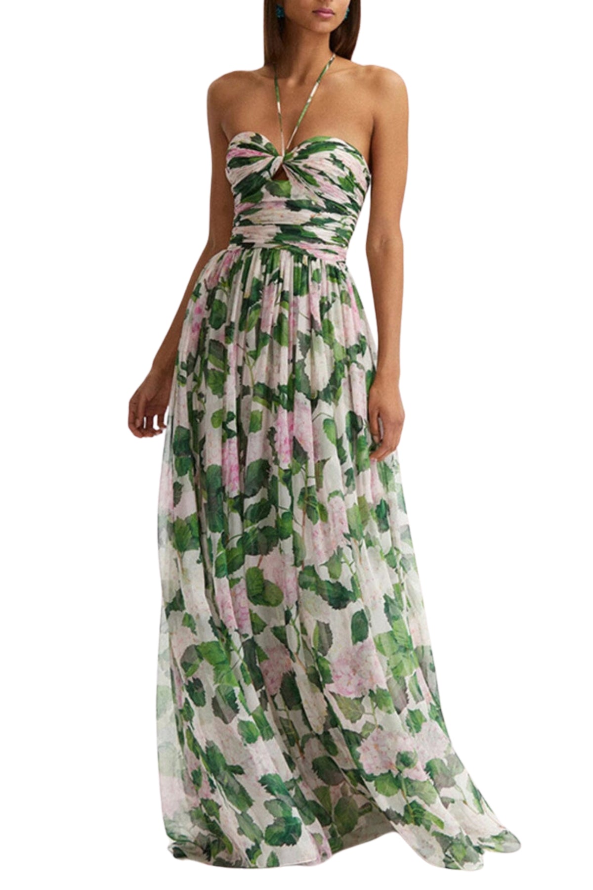 FLORAL HALTERNECK MAXI DRESS IN GREEN