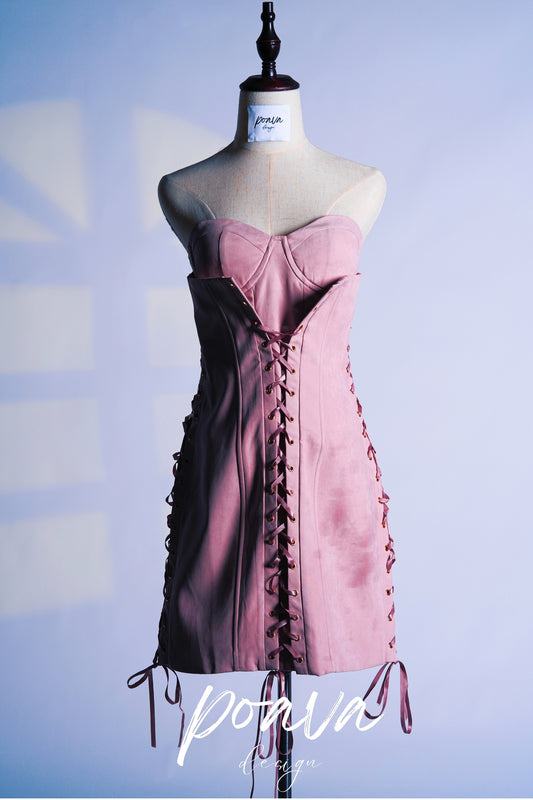 Pink lace up mini dress