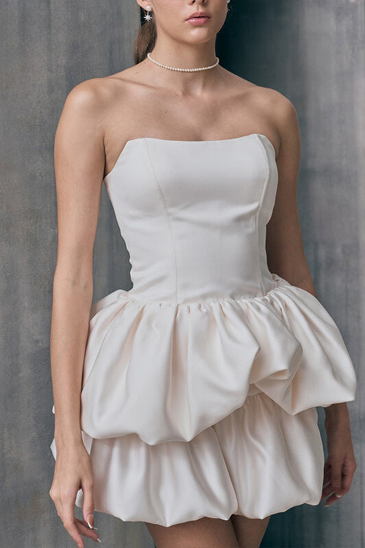 Strapless Bubble Mini Dress in white