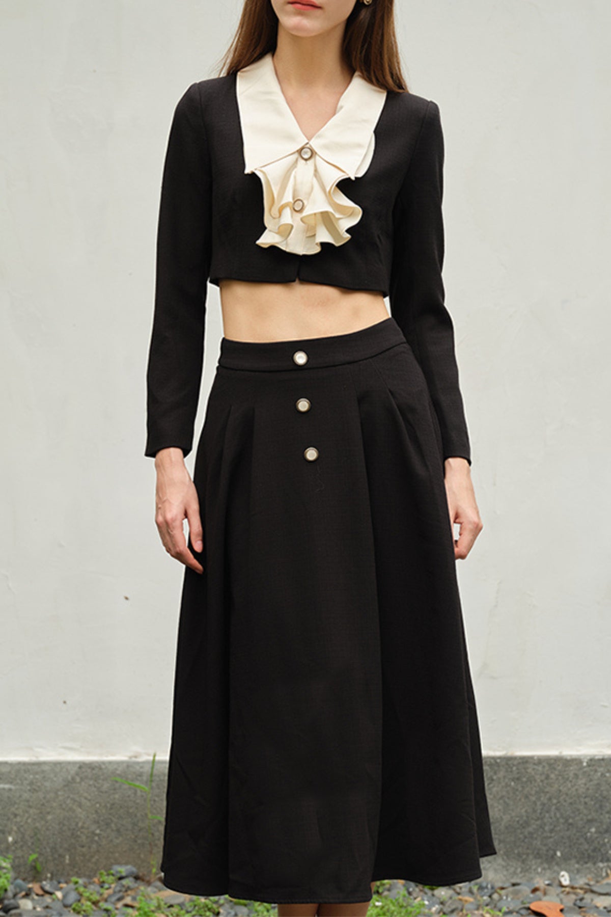 Black midi dress set with buckle