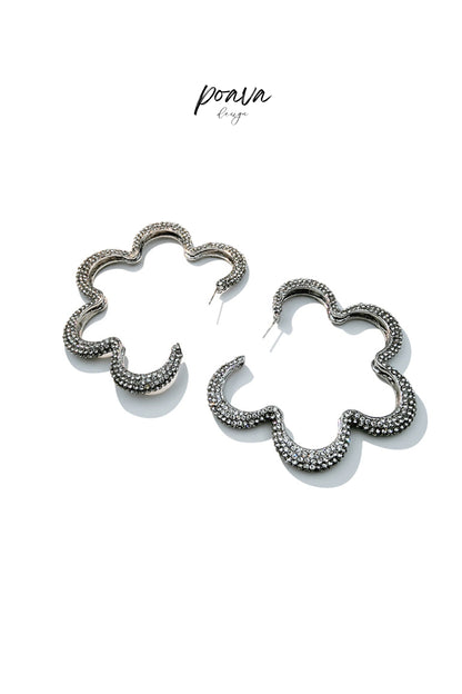 Crystal-Embellished Flower Earrings